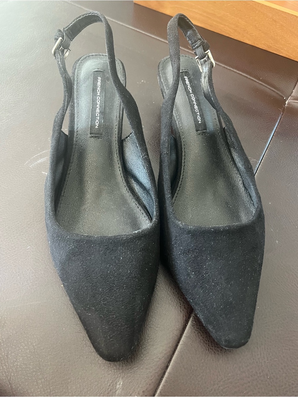 French Connection Black Pointed Slingback Mules